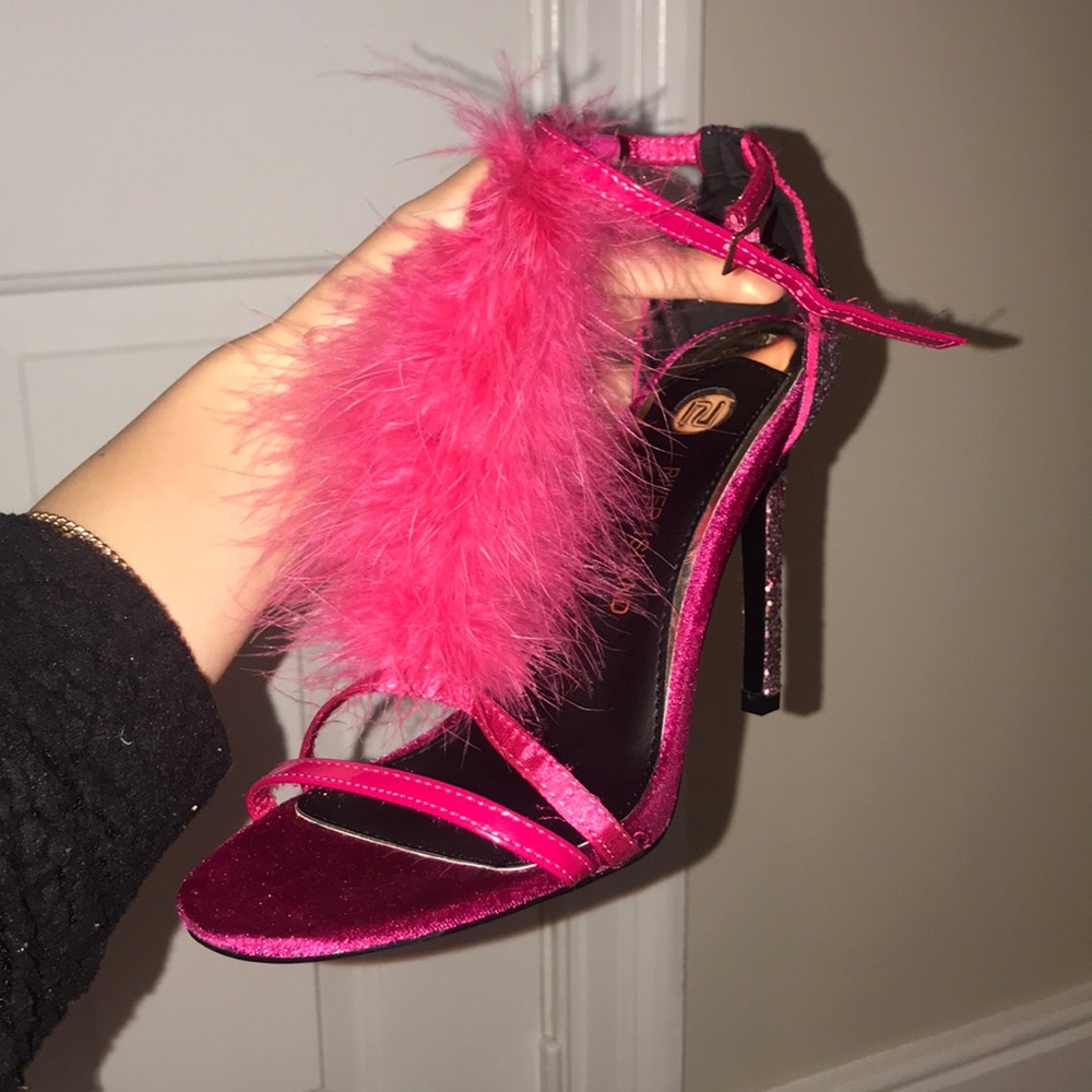 Pink fur high heels